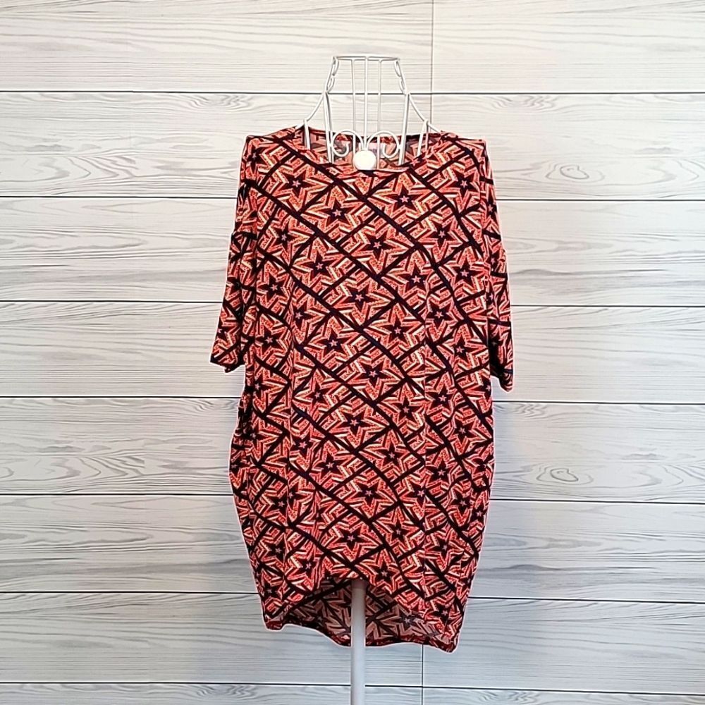 LulaRoe Irma tunic top - red and blue star print Women's Size XS (runs big)